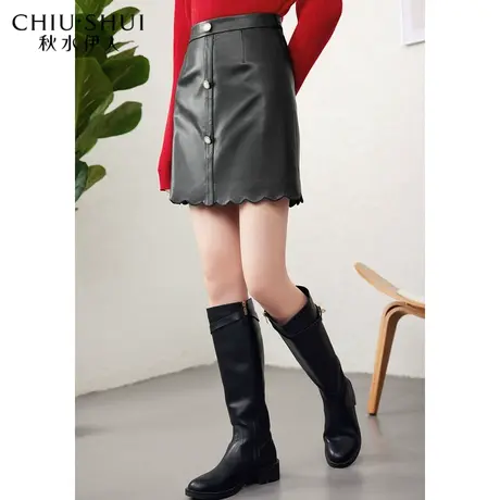 秋水伊人气质高腰短款半身裙女2022年春季新款时尚A字波浪边裙子图片