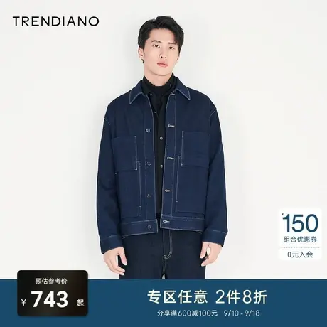 TRENDIANO官方男装冬季新款驼绒牛仔夹克外套男商品大图