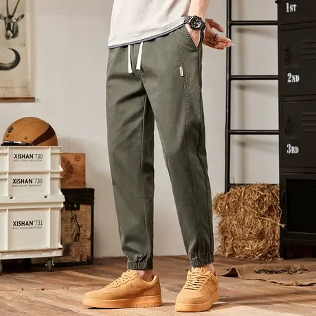 秋季春秋款军绿色工装休闲裤男士束脚2023年新款哈伦裤子夏季男裤图片