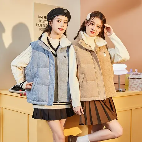 唐狮小熊绣花羽绒服马甲女冬装短款外套小个子秋冬季时尚外搭背心图片