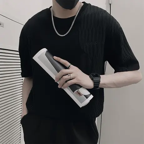 夏季男士t恤上衣短袖宽松半袖潮流休闲拼接设计感小众痞帅INS体恤商品大图