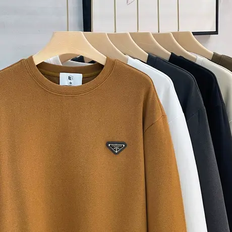 宽松双面德绒长袖t恤男士秋冬季内搭保暖上衣圆领打底衫卫衣潮流商品大图