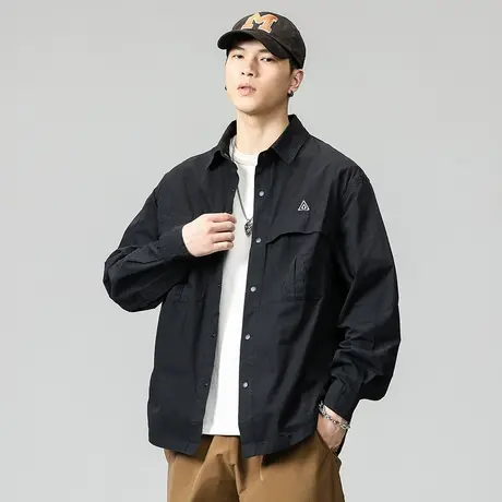 休闲宽松衬衣外套百搭潮流户外时尚外套男春秋款潮牌外套时尚男装图片