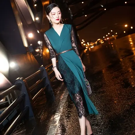 高端晚礼服女2023新款长款大牌奢华优雅气质高级感绿色宴会连衣裙商品大图