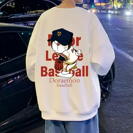 多啦A梦卫衣男秋冬季日系打底长袖ins潮牌青少年港风圆领无帽外套商品大图