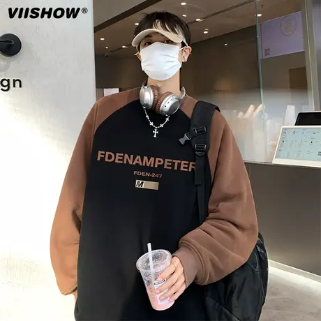 VIISHOW日系卫衣男2024春季百搭撞色圆领外套潮牌宽松套头打底衫商品大图