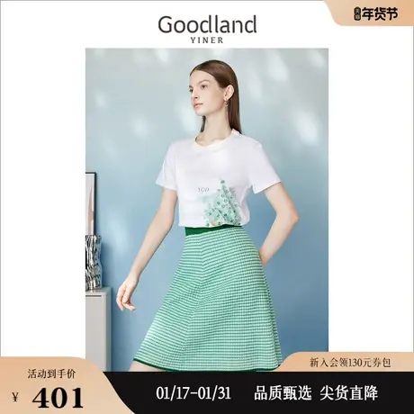 [南国花园]Goodland美地女装2023夏季纯棉绣花针织衫花朵T恤图片