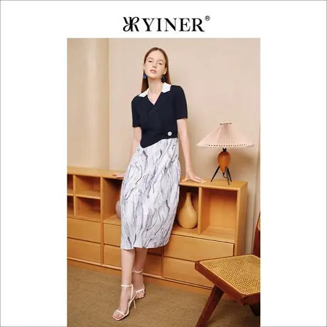 【环保系列】YINER音儿女装夏季撞色翻领A字裙连衣裙商品大图