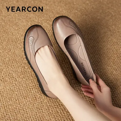 意尔康女鞋春秋季真皮妈妈单鞋中老年一脚蹬舒适软底奶奶鞋平底图片