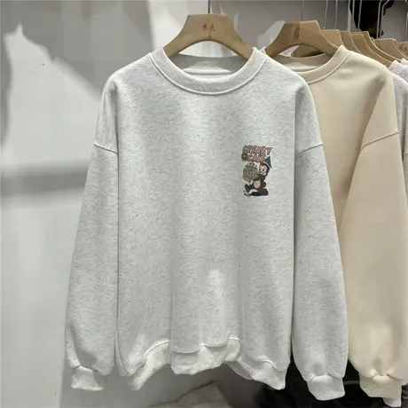 字母卡通印花休闲长袖卫衣女2024年春秋新款学院风宽松套头衫上衣图片