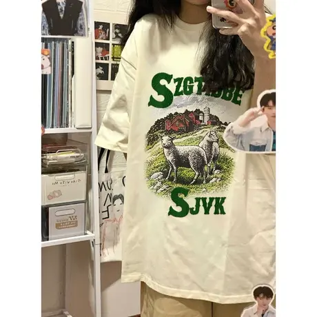 纯棉重磅设计感短袖t恤女夏季潮牌小众宽松美式复古港味chic上衣商品大图