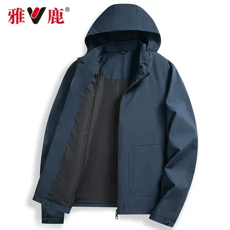 雅鹿夹克男可拆卸连帽春秋新款中青年纯色上衣休闲百搭工装外套男商品大图