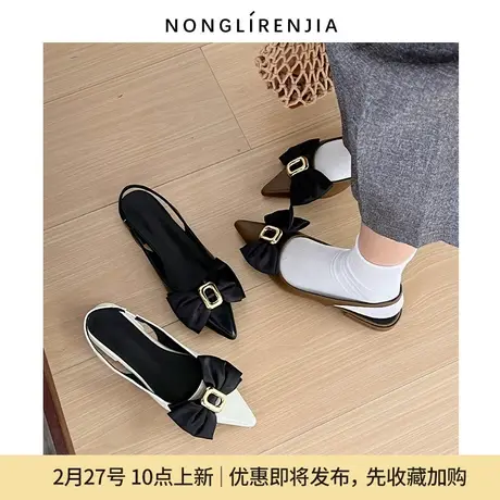 弄里人佳大码女鞋41-43单鞋春新款气质法式风OL蝴蝶结尖头鞋40 42图片