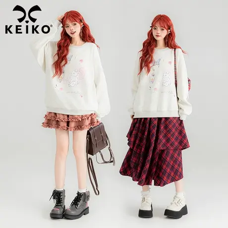 KEIKO 少女感卡通印花圆领卫衣薄款2024春季慵懒减龄宽松休闲上衣商品大图