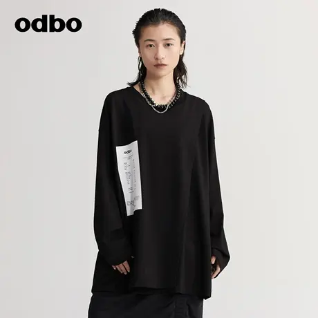 【商场同款】odbo/欧迪比欧休闲印花T恤女秋冬2022新款设计感上衣商品大图