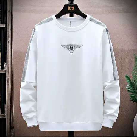 秋季男士卫衣潮流休闲圆领长袖T恤宽松套头刺绣青年上衣服打底衫商品大图