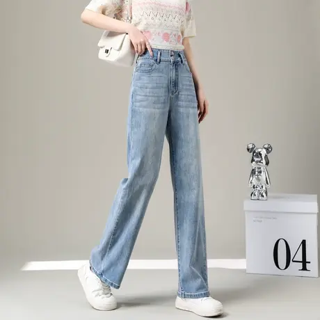 时尚气质长裤2024年春季新款高腰百搭休闲显瘦通勤直筒浅色牛仔裤图片