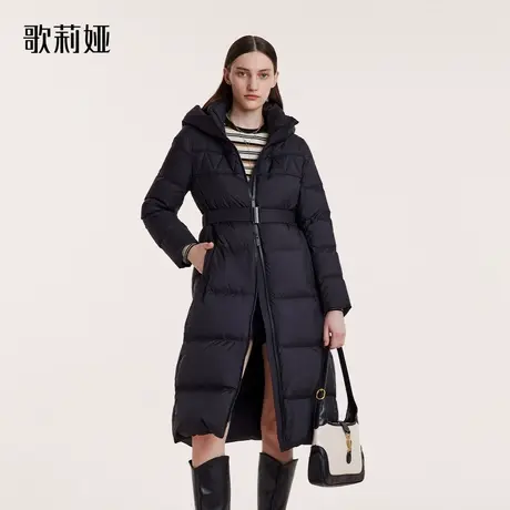 歌莉娅长款羽绒服女2023冬季新款保暖鹅绒收腰连帽外套1BSC8D960图片