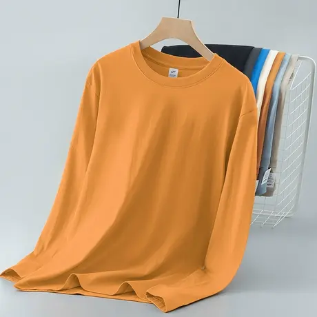 重磅纯棉t恤男长袖2023新款秋季小衫全棉内搭秋冬打底衫纯色秋衣图片