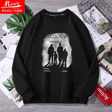 美式小众设计卫衣男圆领国潮春秋季无帽长袖情侣潮牌宽松学生上衣商品大图