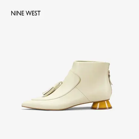Nine West/玖熙尖头短靴女2023冬新款低跟流苏圆鼓跟切尔西时装靴商品大图