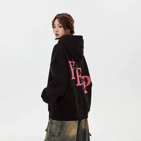 YEP美式复古连帽卫衣女宽松2023年新款春秋款字母印花ins潮牌上衣商品大图
