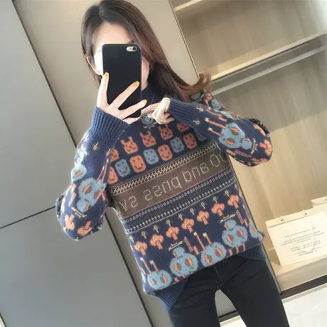 套头毛衣女秋冬2023年新款上衣宽松外穿洋气针织半高领打底衫图片