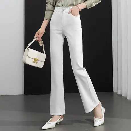 高腰微喇牛仔裤女2023年新款春夏薄款女裤白色裤子休闲长裤喇叭裤商品大图