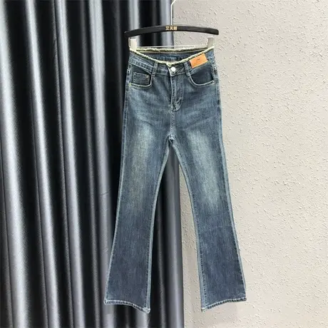 2023秋季新款黑色微喇牛仔裤女弹力显瘦简约复古高腰喇叭裤长裤潮商品大图