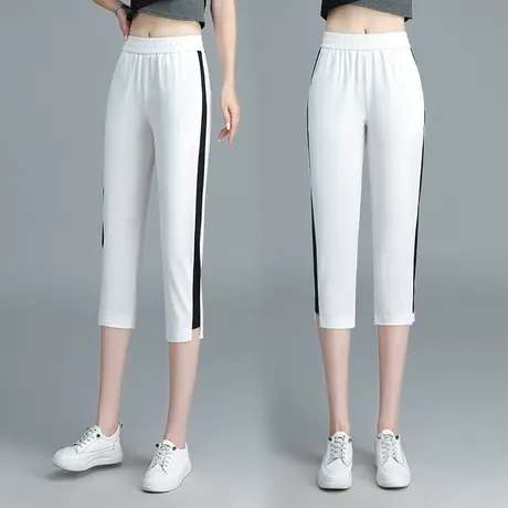 女士运动休闲裤夏季弹力修身七分裤2023薄款韩版大码妈妈装哈伦裤图片
