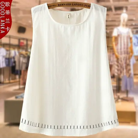 中年妈妈大码女装夏季T恤上衣宽松时尚百搭薄款纯棉外穿无袖背心商品大图