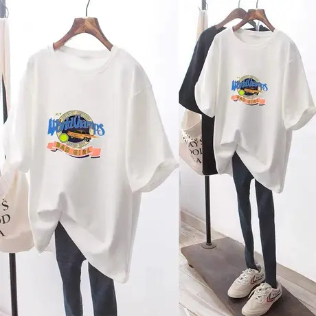 春夏季2023年新款短袖T恤衫女士卡通减龄宽松设计感小众别致上衣商品大图