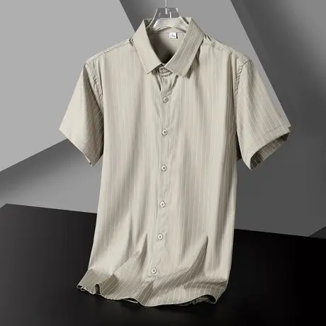 冰丝衬衫男短袖夏季免烫抗皱高级感商务正装职业工装休闲条纹衬衣商品大图