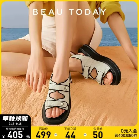 BeauToday厚底凉鞋女夏BT小香风凉鞋女新款羊皮法式凉鞋罗马凉鞋图片