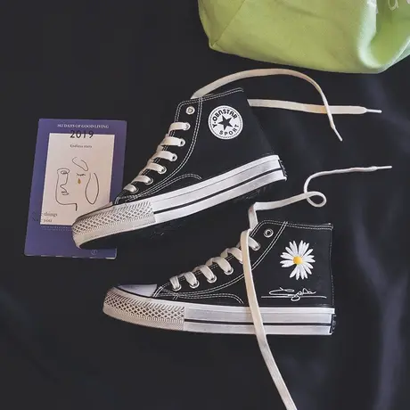 权志龙2020春季新款高帮帆布女鞋小雏菊韩版潮流百搭休闲脏脏板鞋商品大图