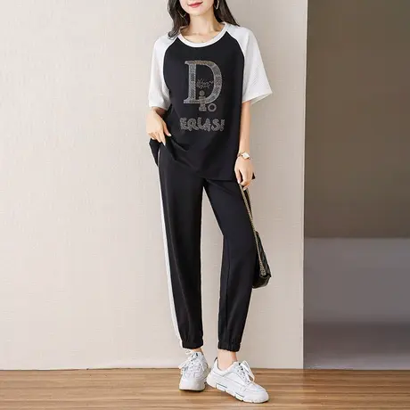 伊自尚2024年新款大码女装夏季胖mm韩版洋气显瘦时尚运动减龄套装图片