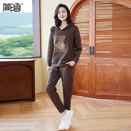 简涵大码冬季运动套装女2023新款宽松加厚保暖卫衣休闲两件套图片