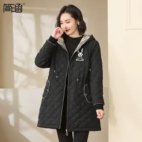 简涵大码女装中厚款棉衣2023秋冬新款高端轻奢遮肉中长款棉服外套图片