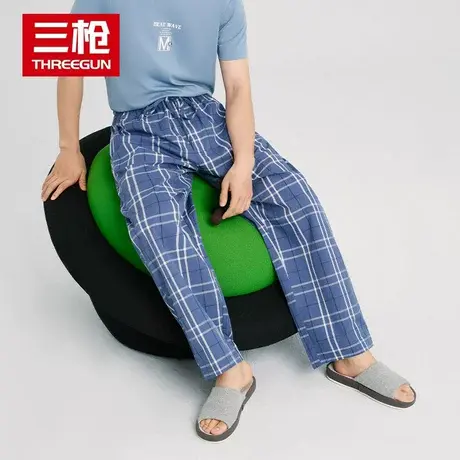三枪纯棉睡裤男士彩格家居裤2023秋季新款宽松亲肤舒适居家长裤图片