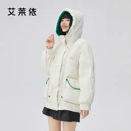 艾莱依短款时尚羽绒服女2022年新款冬季鸭绒撞色设计感小众外套潮图片