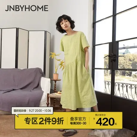 JNBYHOME江南布衣春夏棉麻连衣裙家居服睡衣女柔软格纹肌理亲子款图片