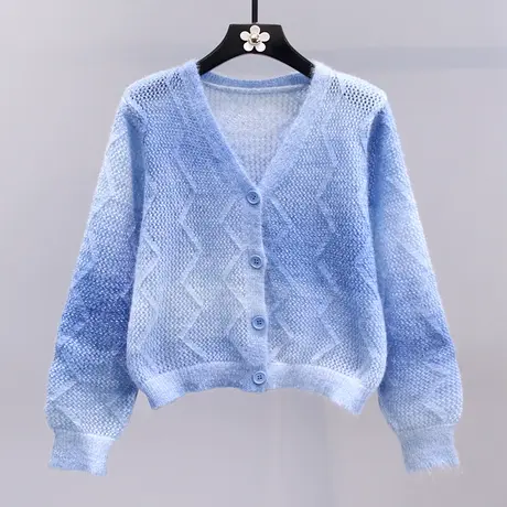 日系温柔风镂空毛衣外套女秋冬2023新款设计感小众长袖针织开衫图片
