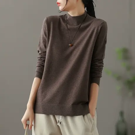 dza 半高圆领休闲毛衣女士针织衫秋冬新款漂亮内搭上衣宽松打底衫图片