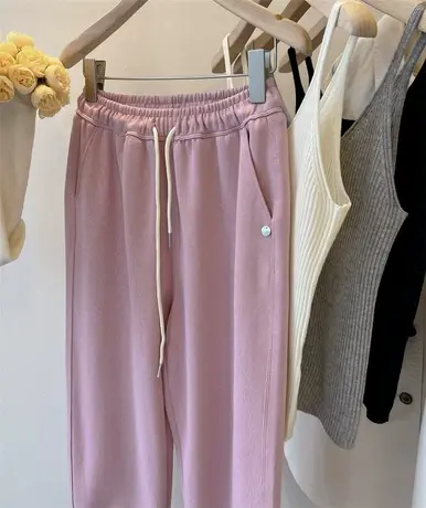 糯米裤 丝滑细腻垂感松紧高腰宽松阔腿百搭显瘦直筒休闲长裤女春商品大图