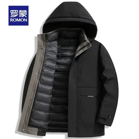 【可拆卸内胆】罗蒙鹅绒羽绒服男中长款活里活面中年爸爸冬装外套图片