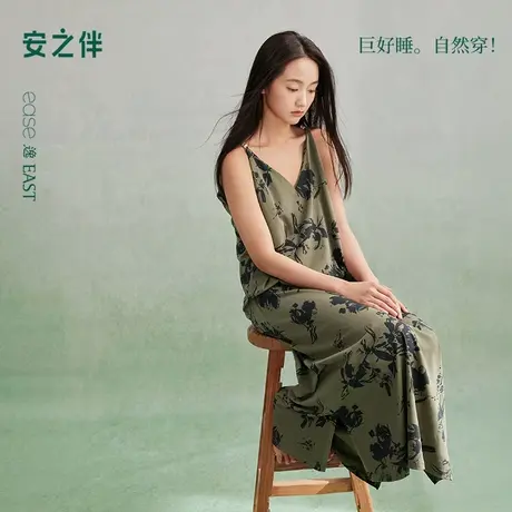 安之伴【巨凉感】睡衣女夏季2025新款吊带睡裙纯棉中长款休闲复古商品大图