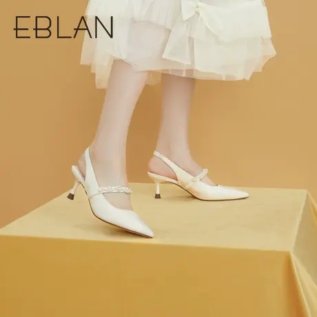 伊伴2023夏季新款女鞋小羊皮玛丽珍凉鞋后空尖头细高跟B23236652商品大图