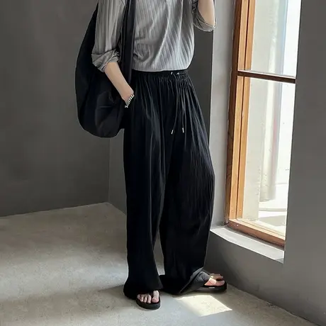 OOTD微皱肌理松弛感休闲裤男夏季清凉宽松阔腿裤通勤垂感拖地长裤图片