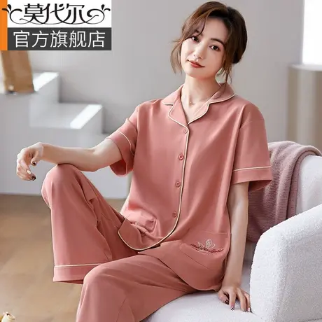 妈妈睡衣女士夏季薄纯棉2024新大码中年开衫休闲家居服套装春秋款商品大图