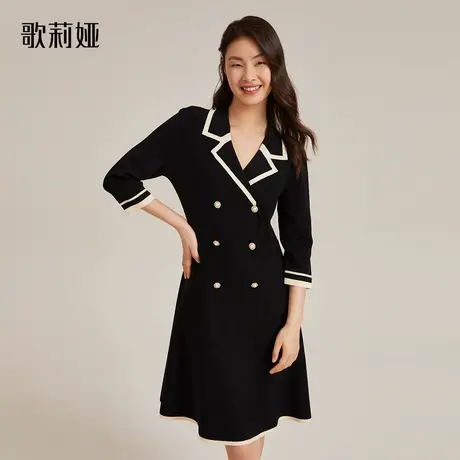 歌莉娅法式赫本小黑裙女秋季新款收腰显瘦针织A型气质通勤连衣裙图片